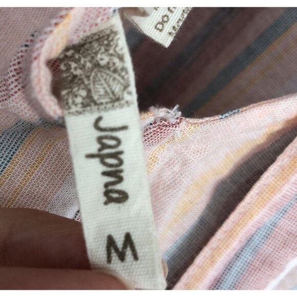 Japna Women Striped Fluter Sleeve Crop Top M Pink Pastel Feminine Coastal Summer - Picture 3 of 6